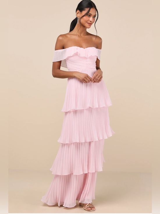 Lulus Dresses & Skirts - NWT Lulu’s Always Remarkable Pink Pleated Off-Shoulder Tiered Maxi Dress Size L